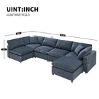 Divano letto componibile a U in ciniglia con pouf