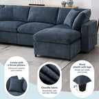 Divano letto componibile a U in ciniglia con pouf