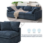 Divano letto componibile a U in ciniglia con pouf