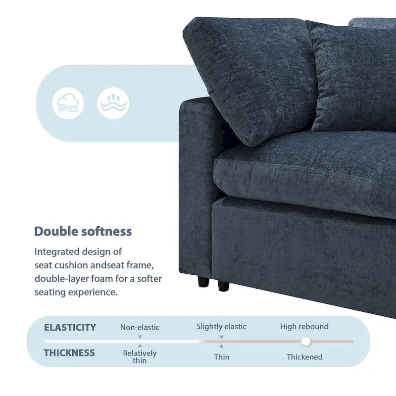 Divano letto componibile a U in ciniglia con pouf