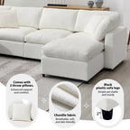 Divano letto componibile a U in ciniglia con pouf