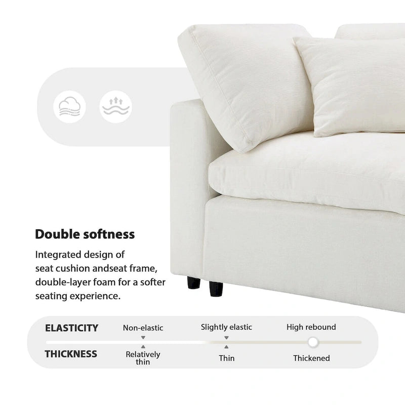 Divano letto componibile a U in ciniglia con pouf