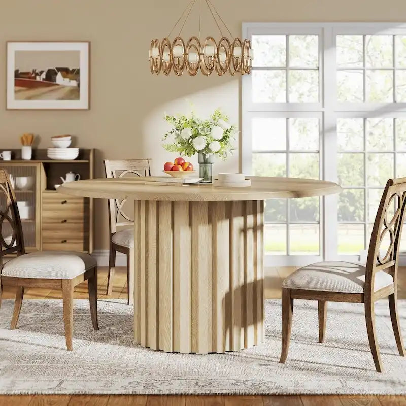 Table à manger ronde pour 4 personnes avec piètement en métal pour salle à manger, cuisine, salon (chaises non incluses)