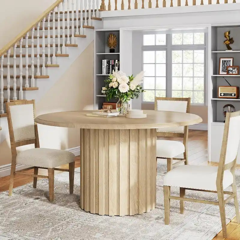 Table à manger ronde pour 4 personnes avec piètement en métal pour salle à manger, cuisine, salon (chaises non incluses)