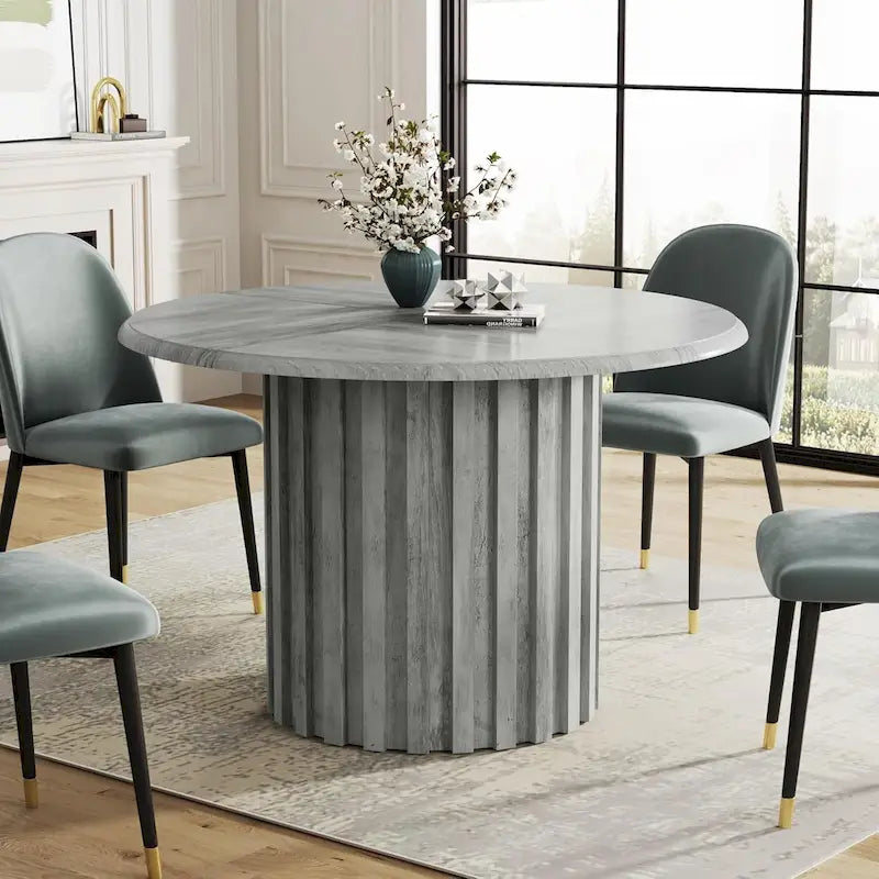 Table à manger ronde pour 4 personnes avec piètement en métal pour salle à manger, cuisine, salon (chaises non incluses)