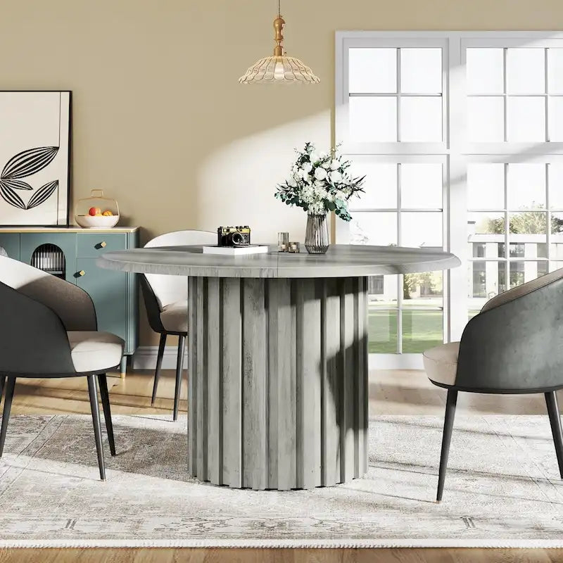 Table à manger ronde pour 4 personnes avec piètement en métal pour salle à manger, cuisine, salon (chaises non incluses)
