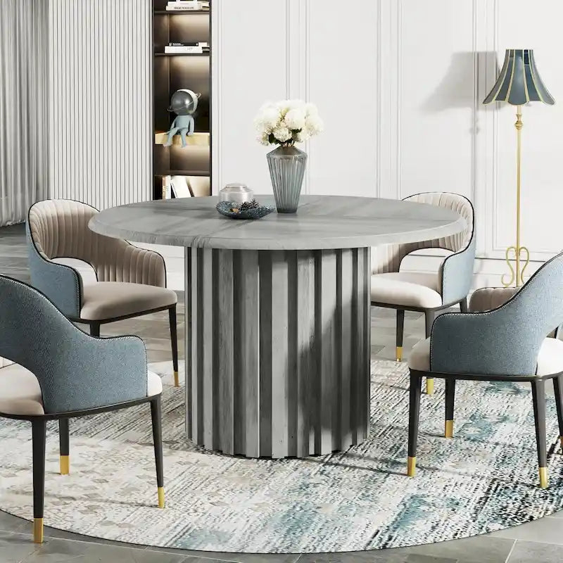 Table à manger ronde pour 4 personnes avec piètement en métal pour salle à manger, cuisine, salon (chaises non incluses)