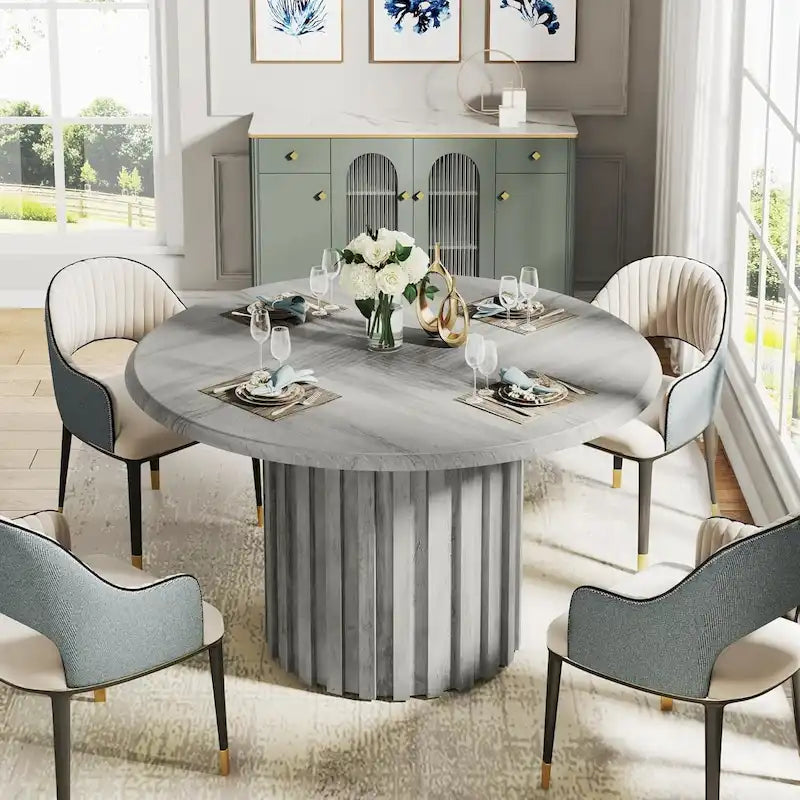 Table à manger ronde pour 4 personnes avec piètement en métal pour salle à manger, cuisine, salon (chaises non incluses)