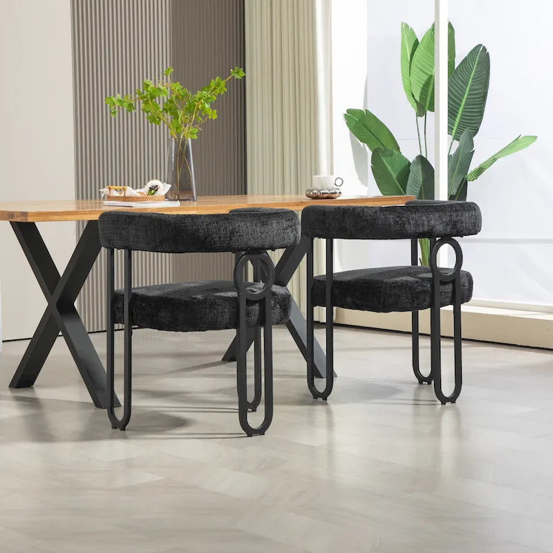 Chaises de salle à manger d'appoint modernes rembourrées en tissu chenille pour le salon (lot de 2)