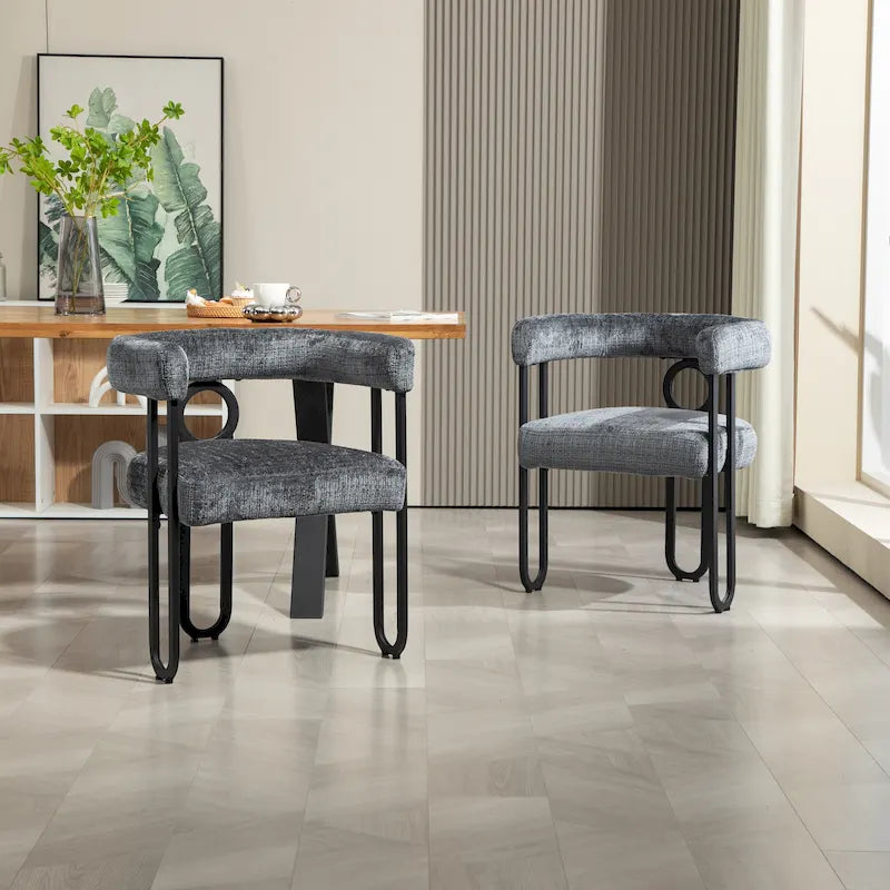 Chaises de salle à manger d'appoint modernes rembourrées en tissu chenille pour le salon (lot de 2)