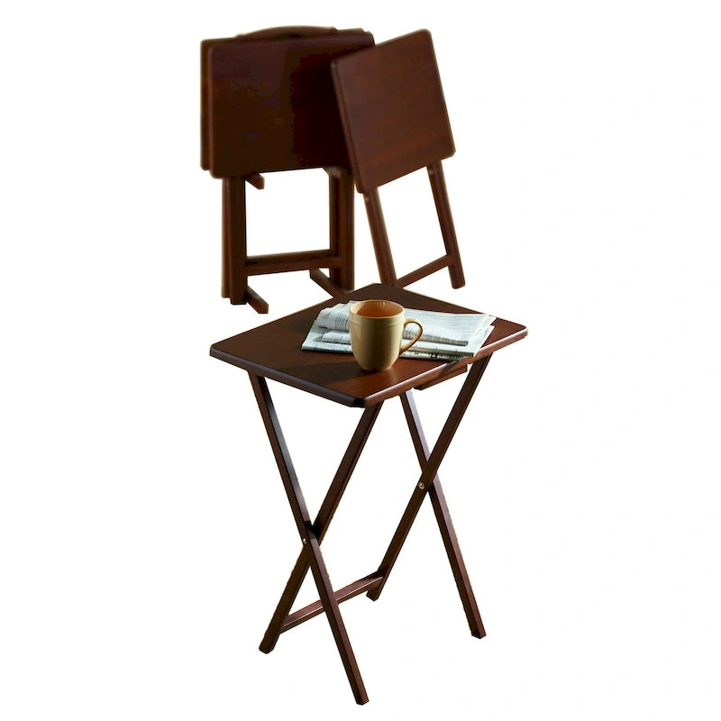 Tavolini vassoio pieghevoli per TV PJ Wood con ripiano salvaspazio compatto, espresso, set da 5 pezzi - 36,38