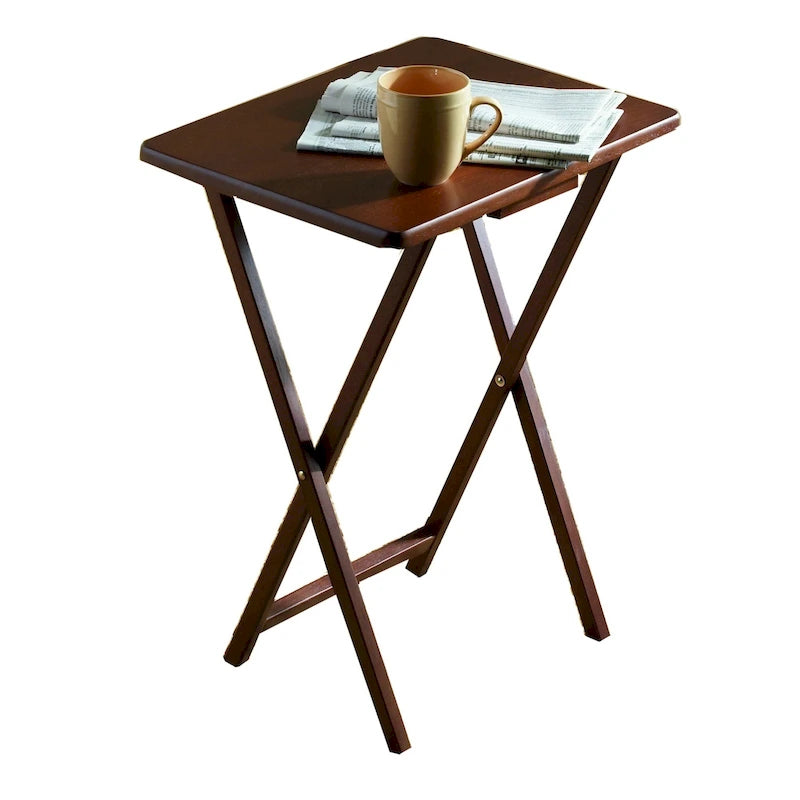 Tavolini vassoio pieghevoli per TV PJ Wood con ripiano salvaspazio compatto, espresso, set da 5 pezzi - 36,38