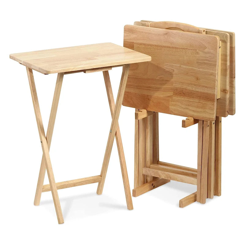 Tavolini vassoio pieghevoli per TV PJ Wood con ripiano salvaspazio compatto, espresso, set da 5 pezzi - 36,38