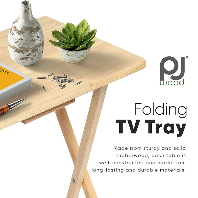 Tavolini vassoio pieghevoli per TV PJ Wood con ripiano salvaspazio compatto, espresso, set da 5 pezzi - 36,38