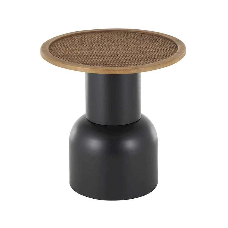 Tavolino da appoggio/finale piedistallo in metallo fatto a mano con piano in rattan marrone - Nero - Roche River Decor