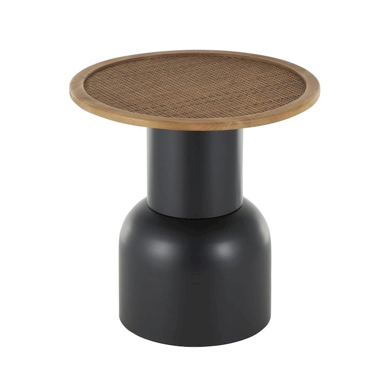 Tavolino da appoggio/finale piedistallo in metallo fatto a mano con piano in rattan marrone - Nero - Roche River Decor