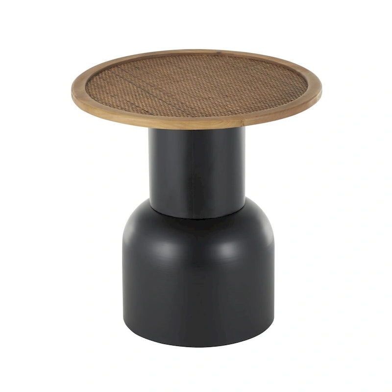 Tavolino da appoggio/finale piedistallo in metallo fatto a mano con piano in rattan marrone - Nero - Roche River Decor