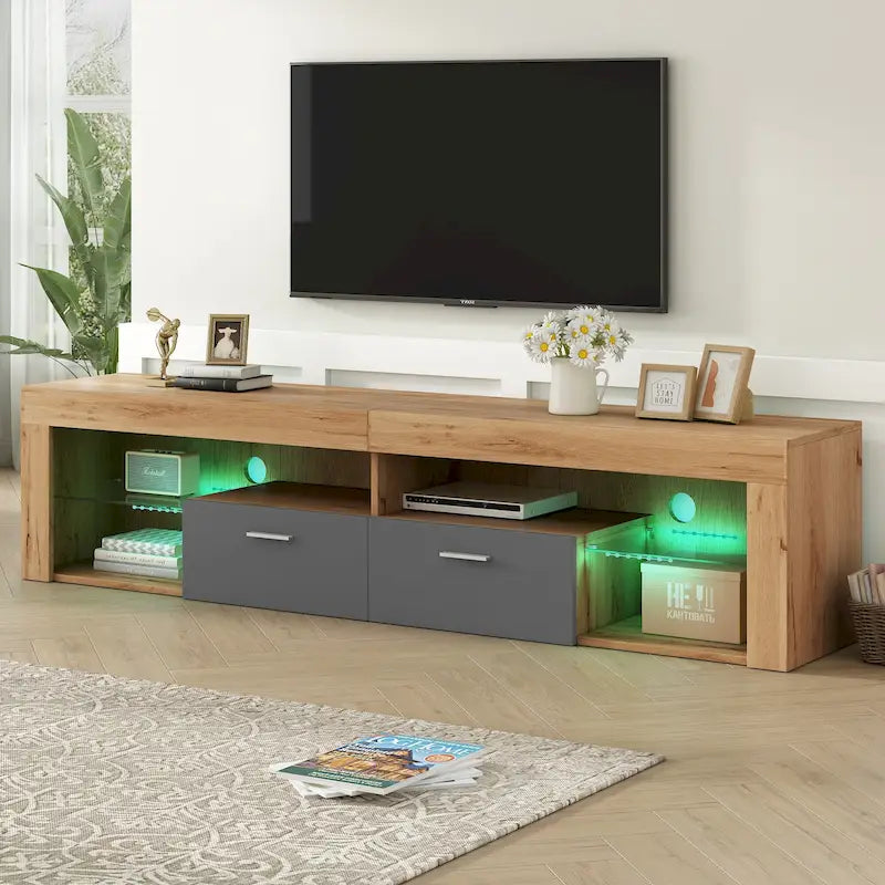 Mobili porta TV di design moderno per TV fino a 80 pollici, mobile TV con luci LED, mobile multimediale con 6 armadietti contenitori