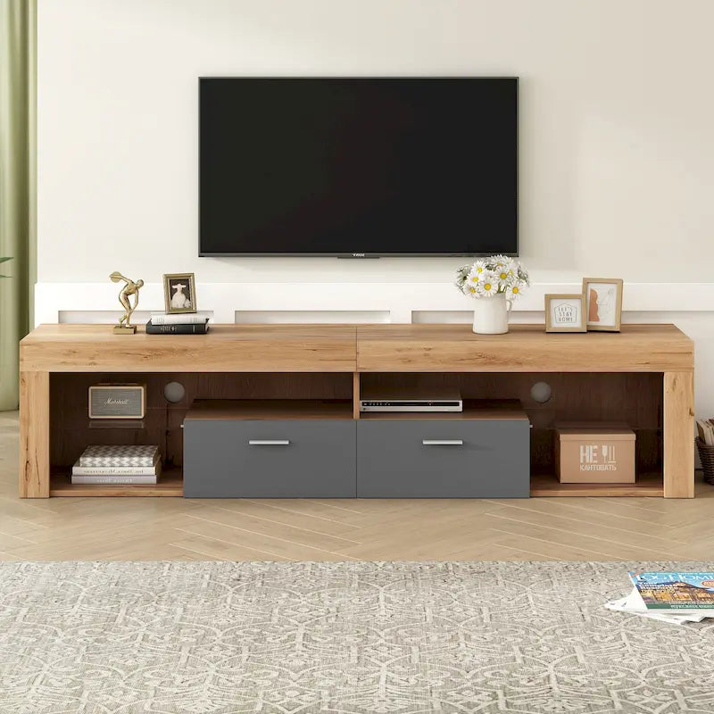 Mobili porta TV di design moderno per TV fino a 80 pollici, mobile TV con luci LED, mobile multimediale con 6 armadietti contenitori