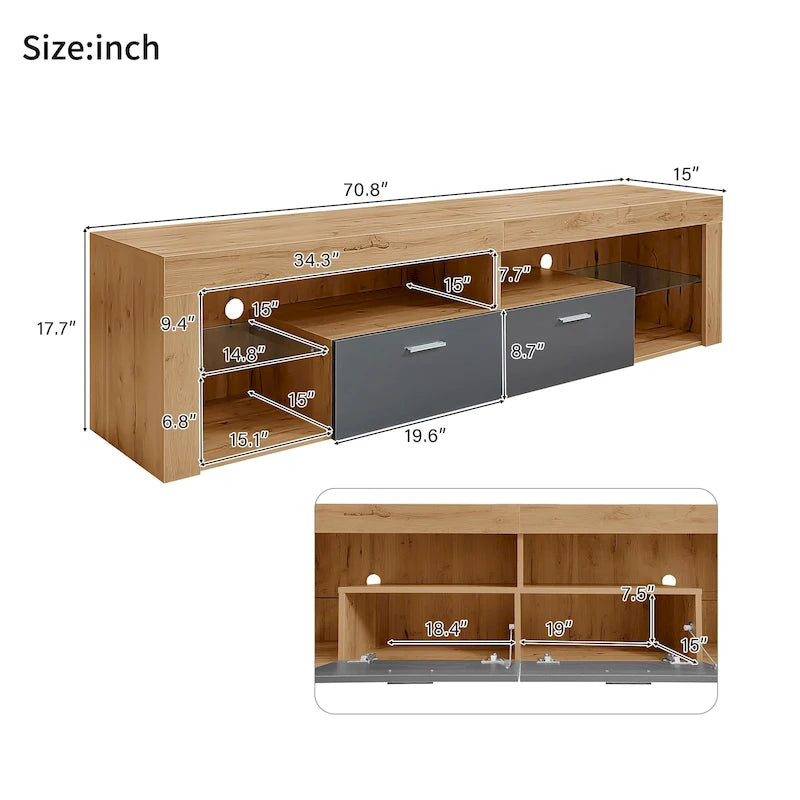 Mobili porta TV di design moderno per TV fino a 80 pollici, mobile TV con luci LED, mobile multimediale con 6 armadietti contenitori