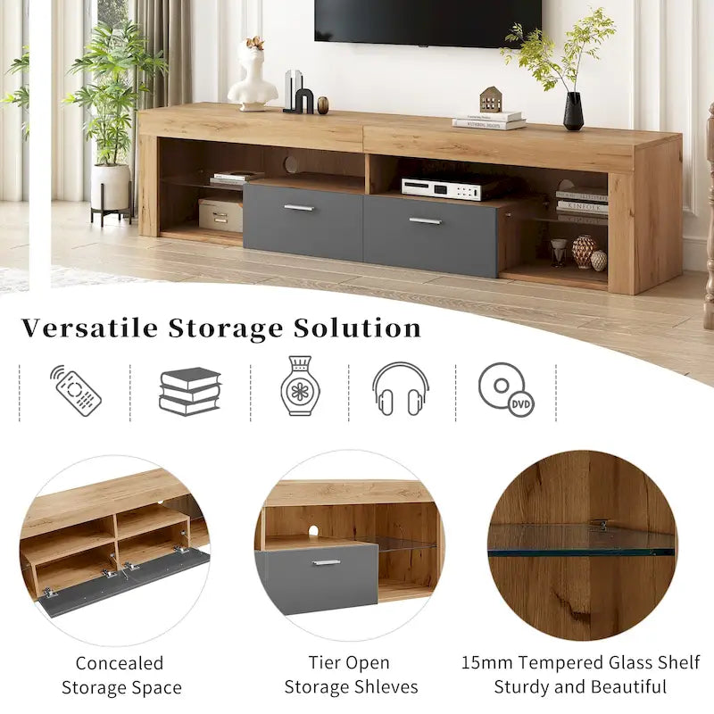 Mobili porta TV di design moderno per TV fino a 80 pollici, mobile TV con luci LED, mobile multimediale con 6 armadietti contenitori