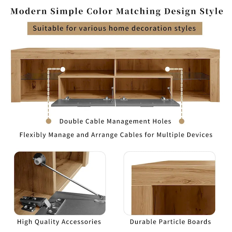 Mobili porta TV di design moderno per TV fino a 80 pollici, mobile TV con luci LED, mobile multimediale con 6 armadietti contenitori