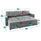 Divano componibile convertibile reversibile con letto estraibile, chaise longue con contenitore nascosto e gambe durevoli