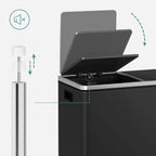 SONGMICS Pattumiera Doppia, 60L (2 x 30L) Cestino per la Raccolta Differenziata in Acciaio Inossidabile, Nero