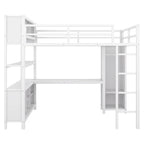 Letto a soppalco in metallo Off-White con scrivania e armadio - Matrimoniale