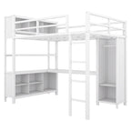 Letto a soppalco in metallo Off-White con scrivania e armadio - Matrimoniale