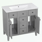 Mobile bagno con lavabo in ceramica, due ante e cinque cassetti