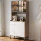Credenza grande in legno e vetro con alzata superiore