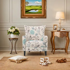 Poltrona imbottita schienale alto Modern Retro 30,25" con gambe in legno per soggiorno