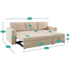 Divano sezionale reversibile con letto estraibile, chaise longue con contenitore nascosto, gambe durevoli,