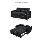 Divanetto Futon Moderno in Velluto con Schienale Reclinabile e Tasche, 2 Posti – Grigio Scuro / Grigio Chiaro / Blu / Nero
